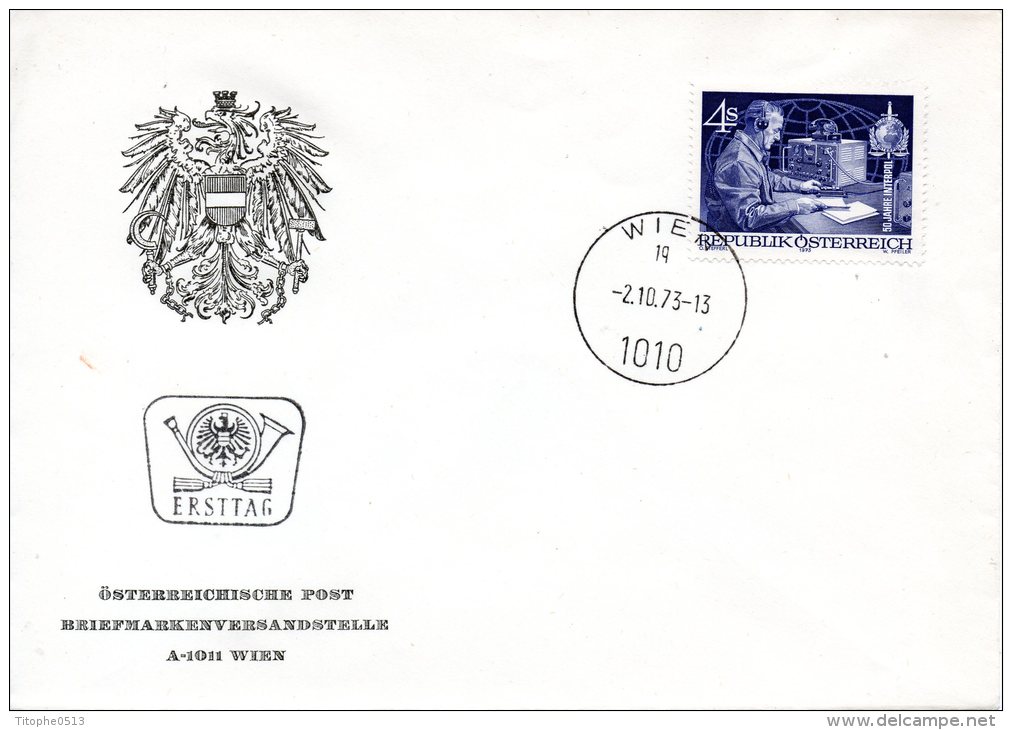 AUTRICHE. N°1256 Sur Enveloppe 1er Jour (FDC) De 1973. Interpol. - Politie En Rijkswacht