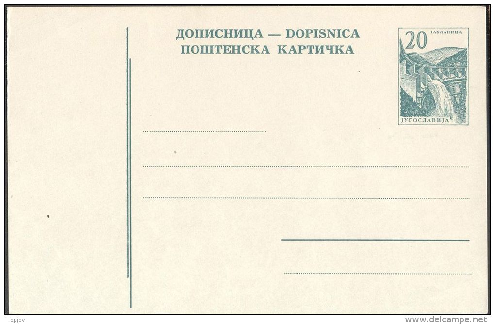 YUGOSLAVIA - JUGOSLAVIA - PS Mi. P164 - HYDROPOWER JABLANICA, River Neretva In Bosnia  - 1965 - Postal Stationery