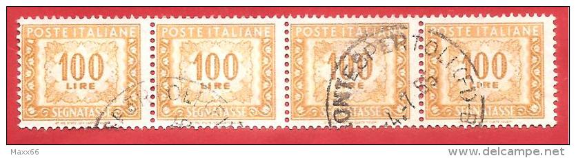 ITALIA REPUBBLICA USATO STRISCIA DI 4 - 1955 - SEGNATASSE - Cifra E Decorazioni, Filigrana Stelle - £ 100 - S. S119 - Taxe