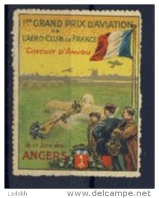 VIGNETTE SANS GOMME  # 1° GRAND PRIX AVIATION# CIRCUIT ANJOU # ANGERS 1912 - Aviazione