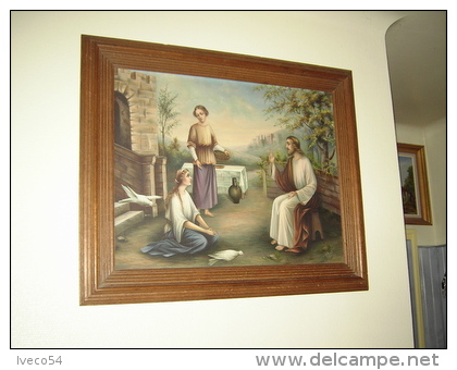 1927  FURST   "Jésus ,Marthe Et Marie ? " Grande  Huile Sur Toile - Oils