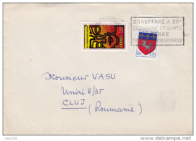COMUNICATION ADVERTISING, COAT OF ARMS, STAMPS ON COVER, 1977, FRANCE - Covers & Documents