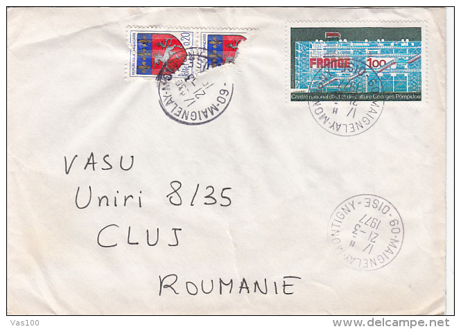 CULTURAL CENTRE, COAT OF ARMS, STAMPS ON COVER, 1977, FRANCE - Covers & Documents