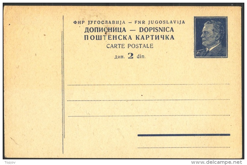 YUGOSLAVIA - JUGOSLAVIA - PC  Mi. P129  - TITO - 1949 - Postal Stationery