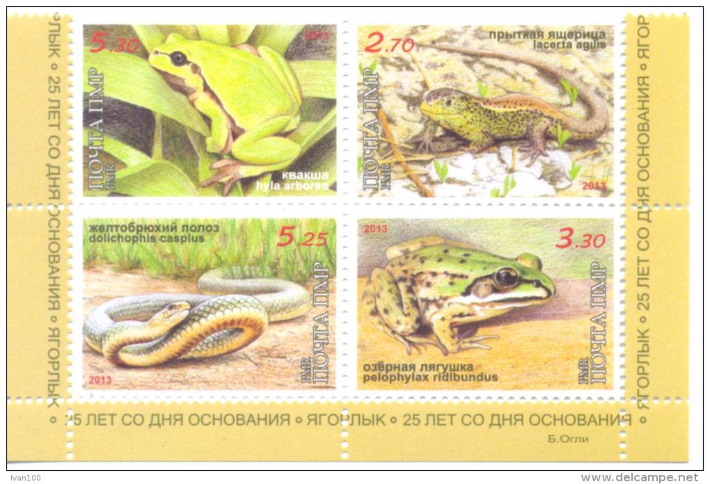 2013, Natural Reserves, Jagorlyk, Reptilies & Amphibies 4v Se-tenant, Mint/** - Snakes