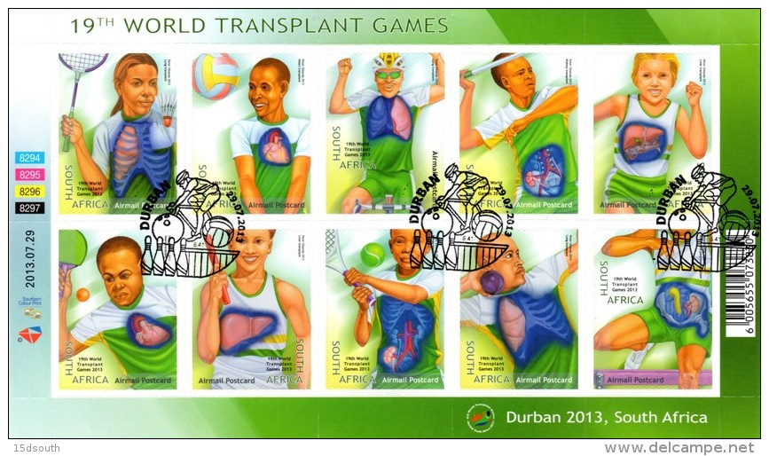 South Africa - 2013 World Transplant Games Sheet (o) - Used Stamps