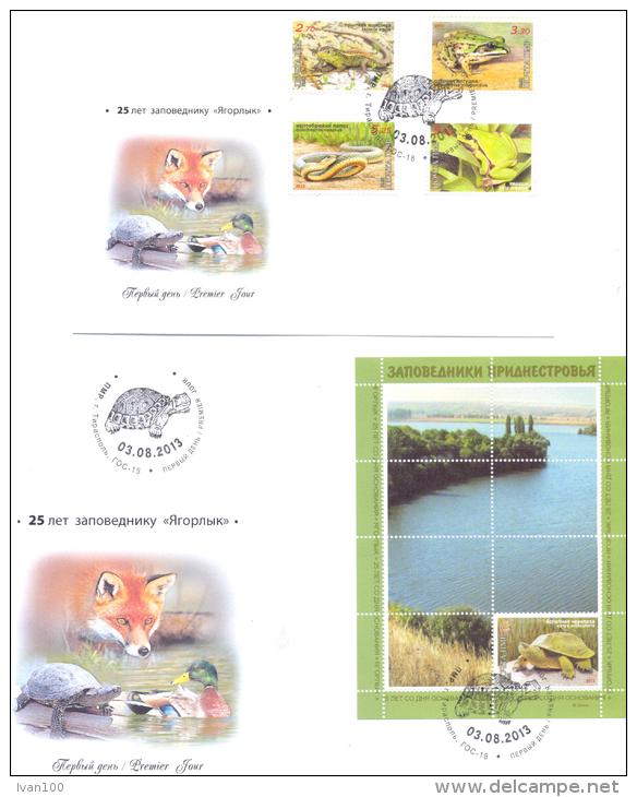 2013, Natural Reserves, Jagorlyk, Reptilies & Amphibies, 2 FDC, Mint/** - Schlangen