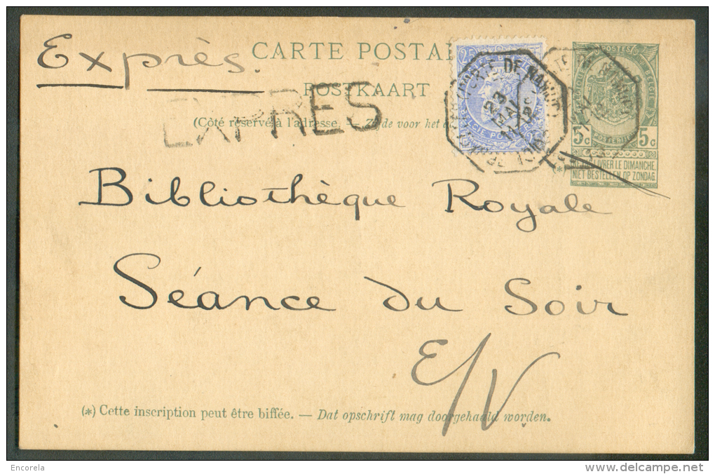 N°60 En Affranchissement Complémentaire Sur E.P. Carte 5 Centimes Obl. Télégraphique BRUXELLES (PORTE DE NAMUR) * (sans - Tarjetas 1871-1909