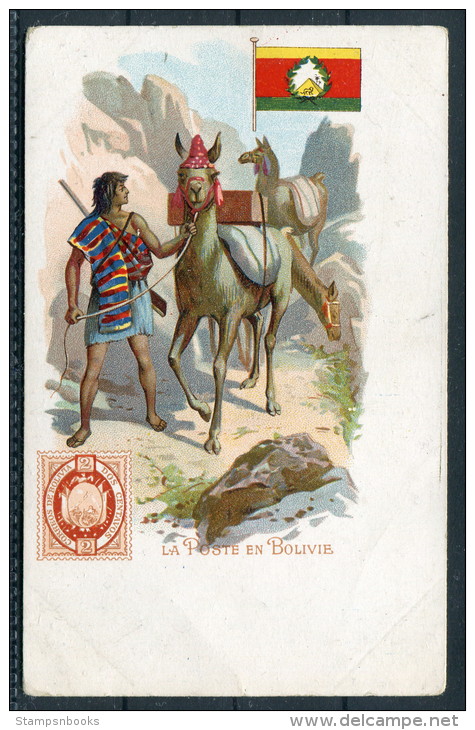 La Poste En Bolivie - Bolivia Stamp, Flag, Lama &amp; Postman - Post