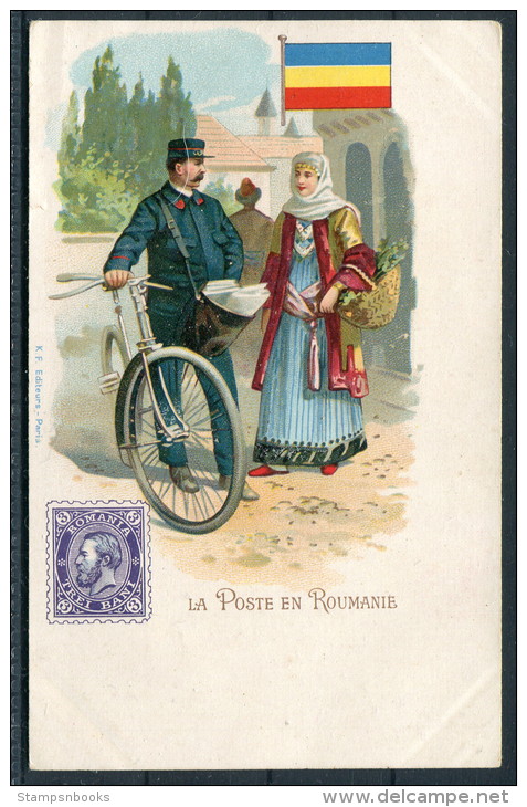 La Poste En Roumanie - Romania Stamp, Flag, Postman &amp; Bycycle - Postal Services