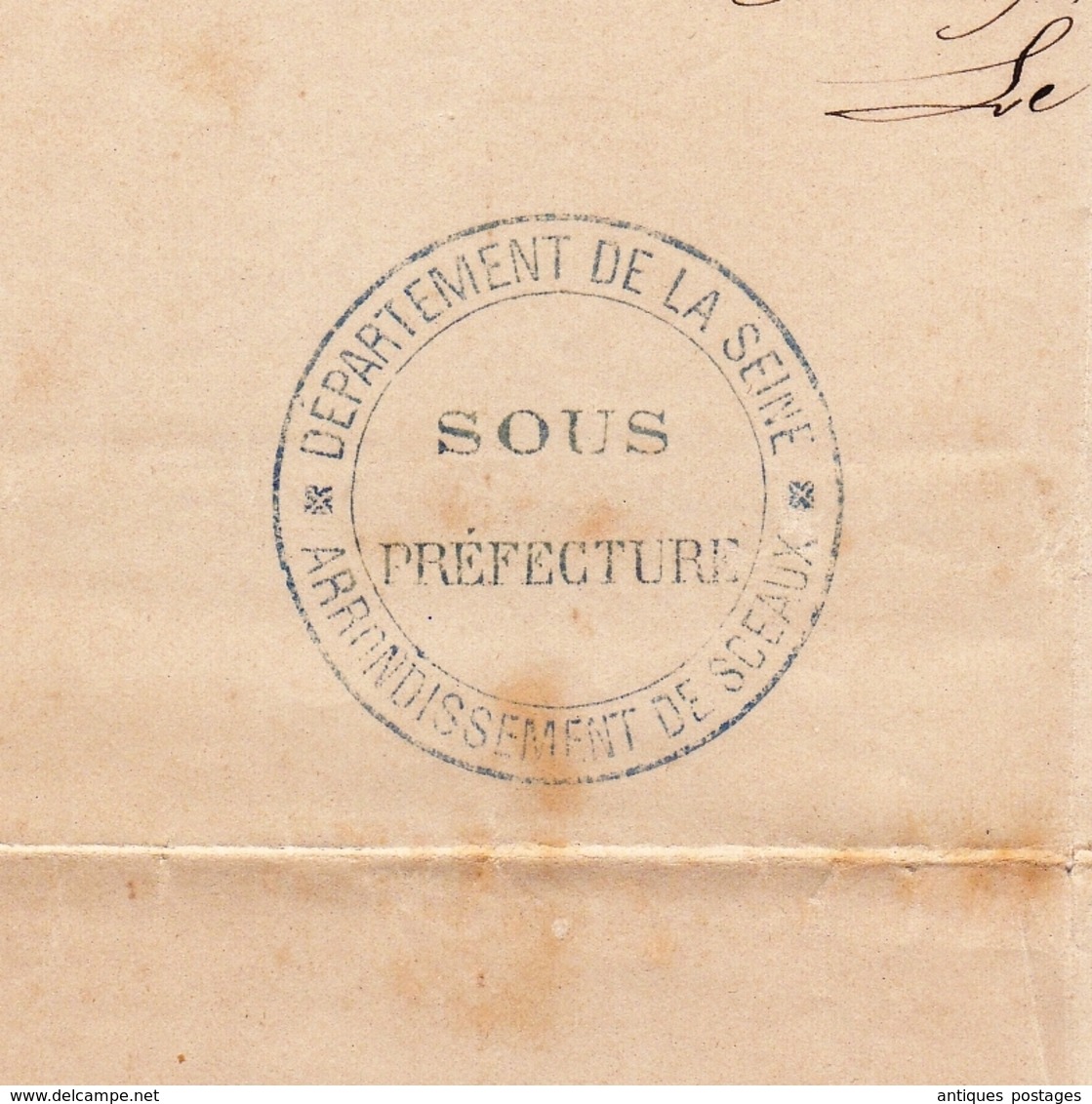 Sous Préfecture Département De La Seine Sceaux 1871 Cachet  Contre Seing Husson Dallain - 1849-1876: Klassieke Periode