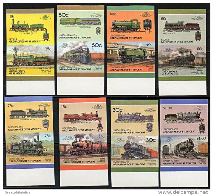 ST.VINCENT-GRENADINES = TRAIN LOCOMOTIVES Imperforated X16 STAMPS =LARGE MARGINS (5d045) - St.Vincent & Grenadines