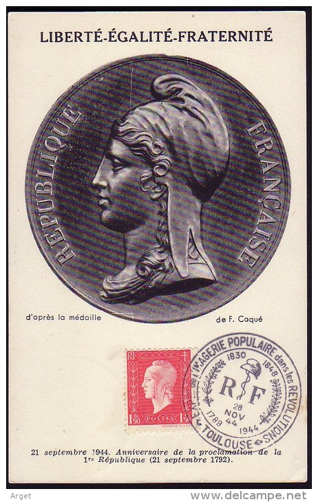 Carte Maximum FRANCE N° Yvert  691 (Marianne De Dulac) Obl Ill 28.11.44 Toulouse - 1940-1949