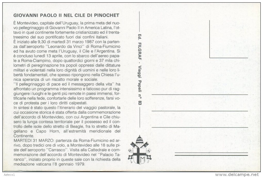 VATICANO - VIAGGIO DI PAPA GIOVANNI PAOLO II IN ARGENTINA - CILE - URUGUAY - 1987 - Vaticano