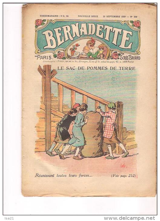 BERNADETTE: Revue Pour Les Jeunes Filles 10 Septembre 1939  " Le Sac De Pommes De Terre" N° 506, Dolly, Etc. - Bernadette