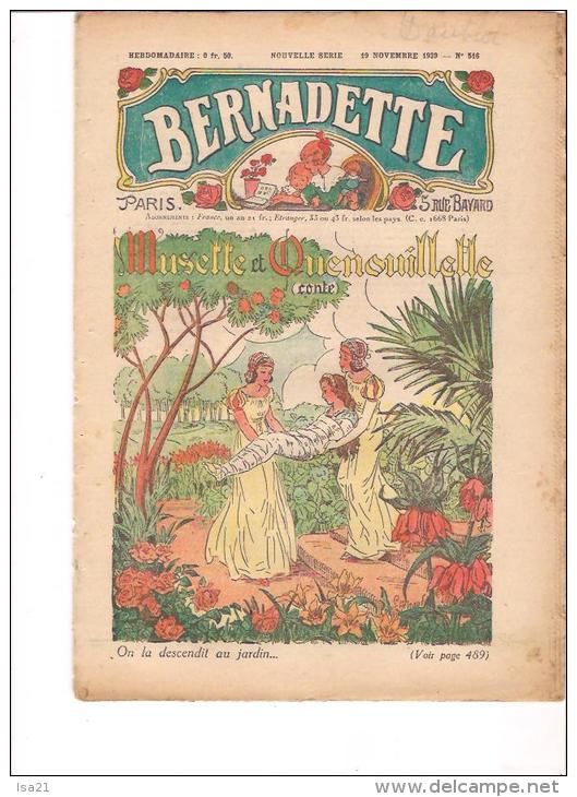 BERNADETTE: Revue Pour Les Jeunes Filles 19 Novembre 1939  " Musette Et Quenouillette " N° 516 - Bernadette