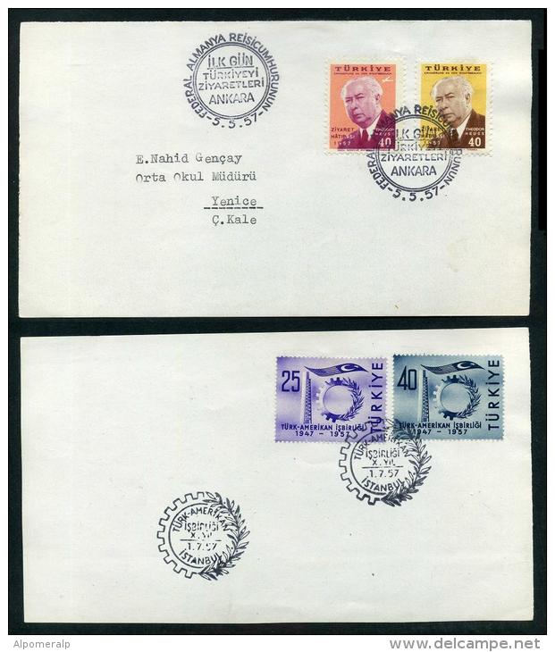 TURKEY 1957 FDC - Two Different From 1957 (Not Cover, On Paper) See Description - Briefe U. Dokumente