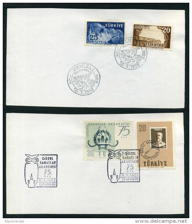 TURKEY 1957-1958 FDC - Two Different From 1957 And 1958 (Not Cover, On Paper) See Description - Lettres & Documents