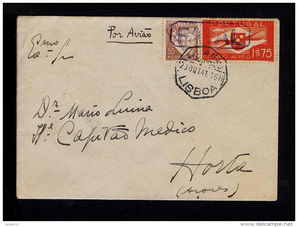 Gc1451 AZORES FAYAL Postmark Cover 1941 Marcofilia Portugal Mailed Lisboa »Horta - Horta