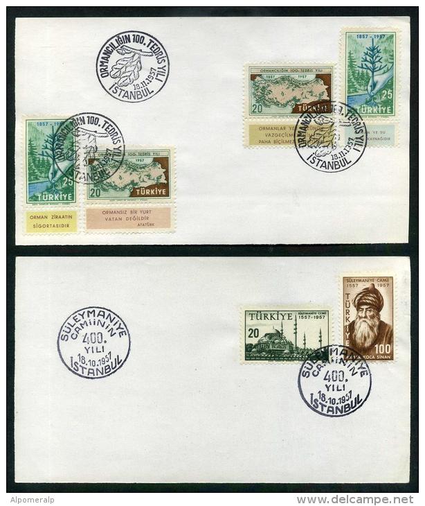 TURKEY 1957 FDC - Two Different From 1957 (Not Cover, On Paper) See Description - Briefe U. Dokumente