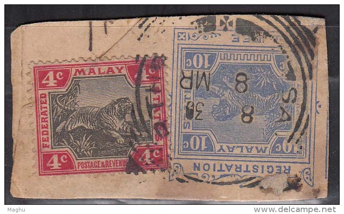 Federated  Malay State,  Malaya, Malaysia, Used On  Pieces. Tiger. Postmark, - Federated Malay States