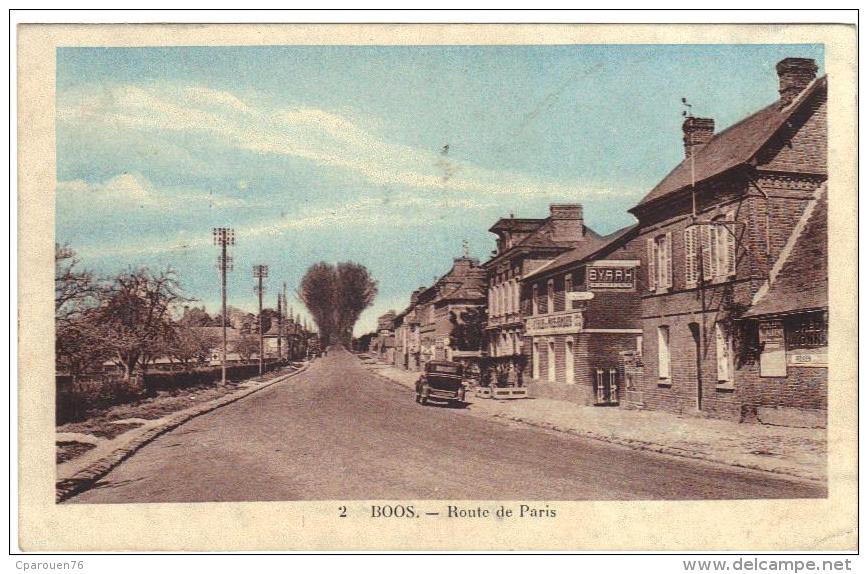 Boos La Route De Paris Une Voiture Plaque Pub Byrrh Cpa  Seine Infèrieure 76 Seine Maritime Normandie - Otros & Sin Clasificación