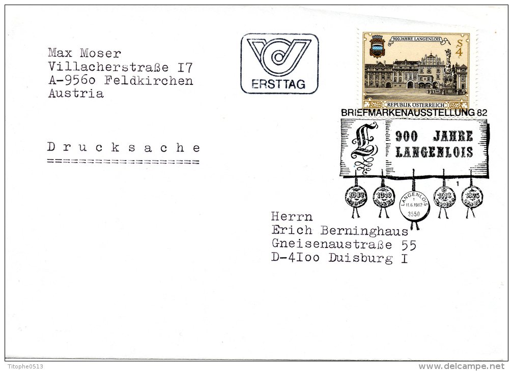 AUTRICHE. N°1537 Sur Enveloppe 1 Er Jour De 1982. Armoiries De La Ville De Langenlois. - Briefe U. Dokumente