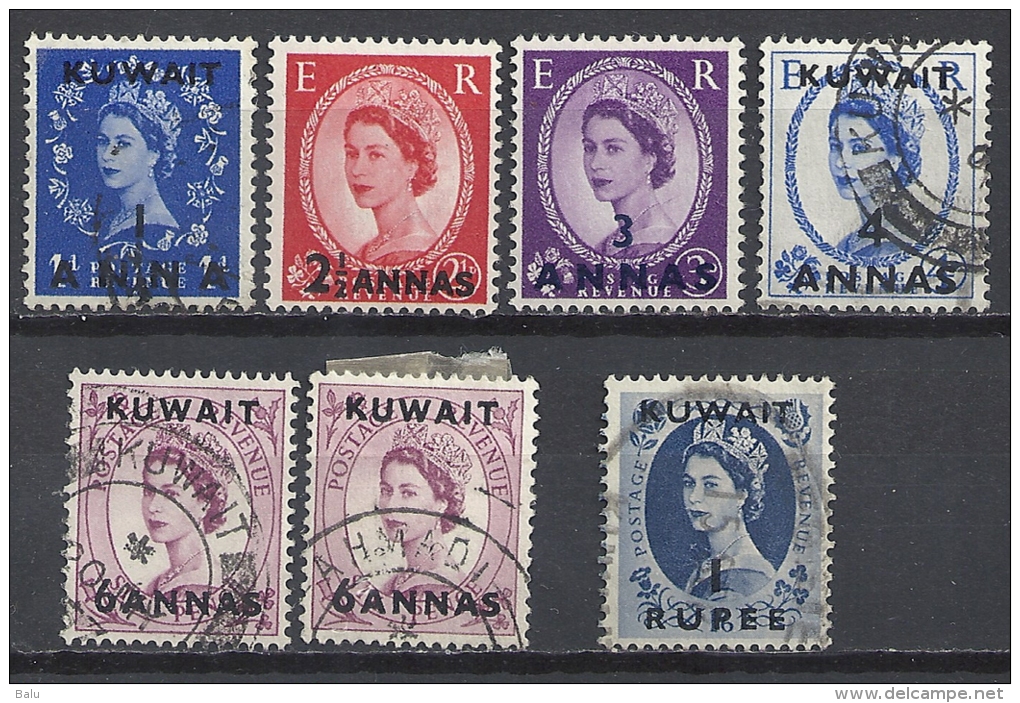Kuwait 2x **, 5x Used, Gestempelt. 1 Anna, 2 1/2, 3, 4, 6 + 1953 - Mi 103 - 1 RUPEE QUEEN ELIZABETH - Kuwait