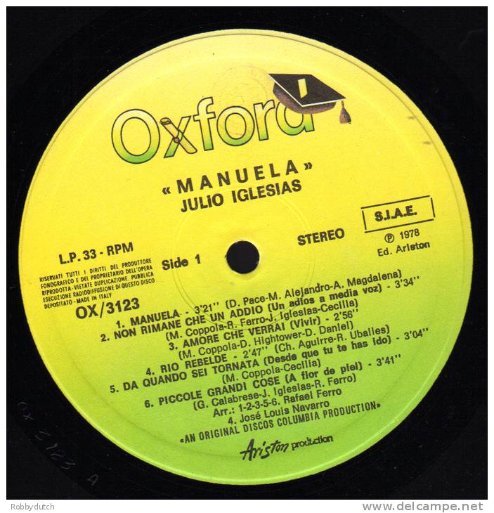 * LP *  JULIO IGLESIAS - MANUELA (Italy 1978 Ex-!!!) - Otros - Canción Española