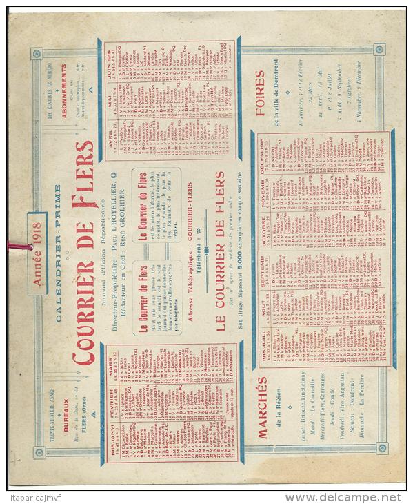 Calendrier :  COURRIER  De  FLERS  - ORNE   1918 ( Foire , Marché : Briouze, Domfront, Vire, Argentan,la Férriere,condé. - Formato Grande : 1901-20