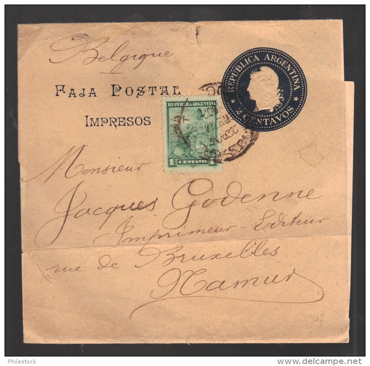 ARGENTINE 1902 EP Journal Avec Affr. Complémentaire Pour La Belgique - Postal Stationery