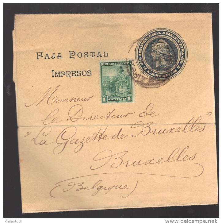 ARGENTINE 1902 EP Journal Avec Affr. Complémentaire Pour La Belgique - Postal Stationery