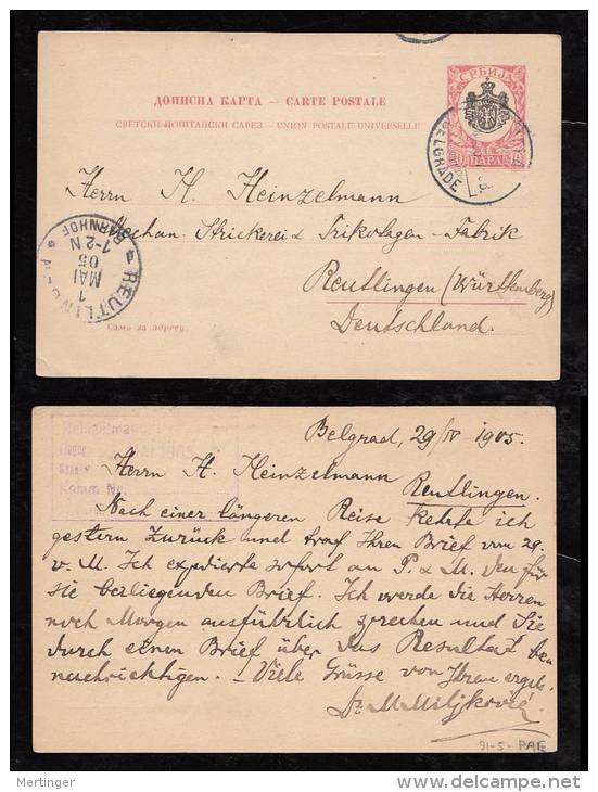 Serbia 1905 Postcard Stationery Used Mi# P59 Overprint To Germany - Serbie