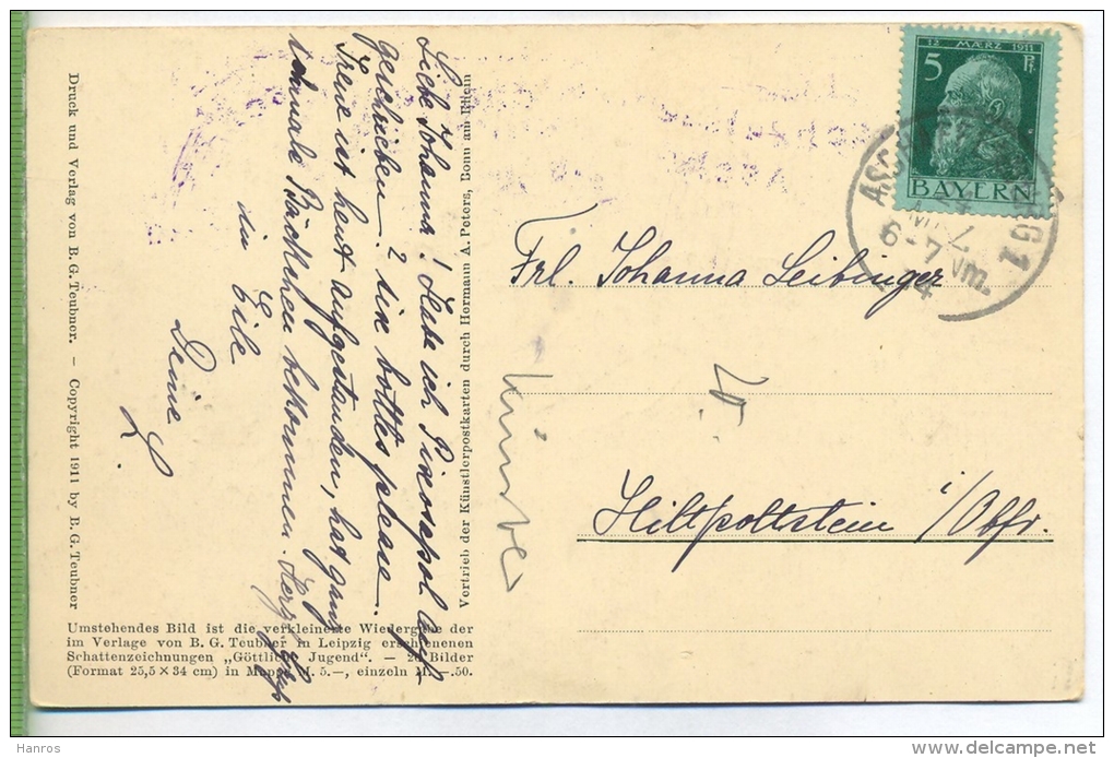 Diefenbach, Göttl. Jugend I. Bl.13 Um 1910/1920 Verlag: B.G. Teubner, Postkarte Mit Frankatur, Mit Stempel,   Erhaltung: - Diefenbach