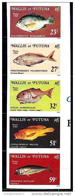 WALLIS & FUTUNA 1980 FISH STRIP  IMPERFORATED SC#260A CV$16.00 For PERF (DE0177) - Neufs