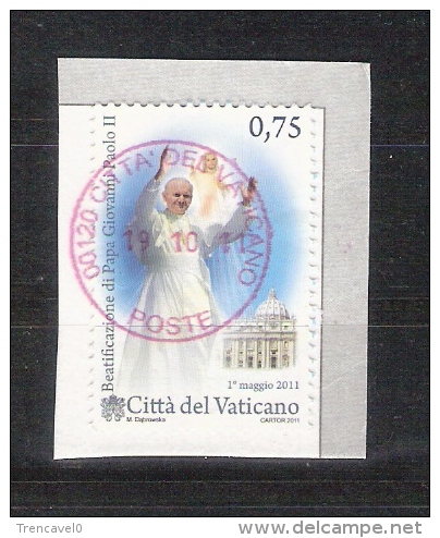 Vaticano 2011-Beatificacion Del Papa Juan Pablo II-sello Usado Con Fragmento-Vatican Vatikan Vaticaan - Gebruikt