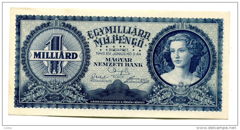 Hongrie Hungary Ungarn 1.000.000.000 MilPengo 1946 UNC "" MINTA "" SPECIMEN "" - Hungría