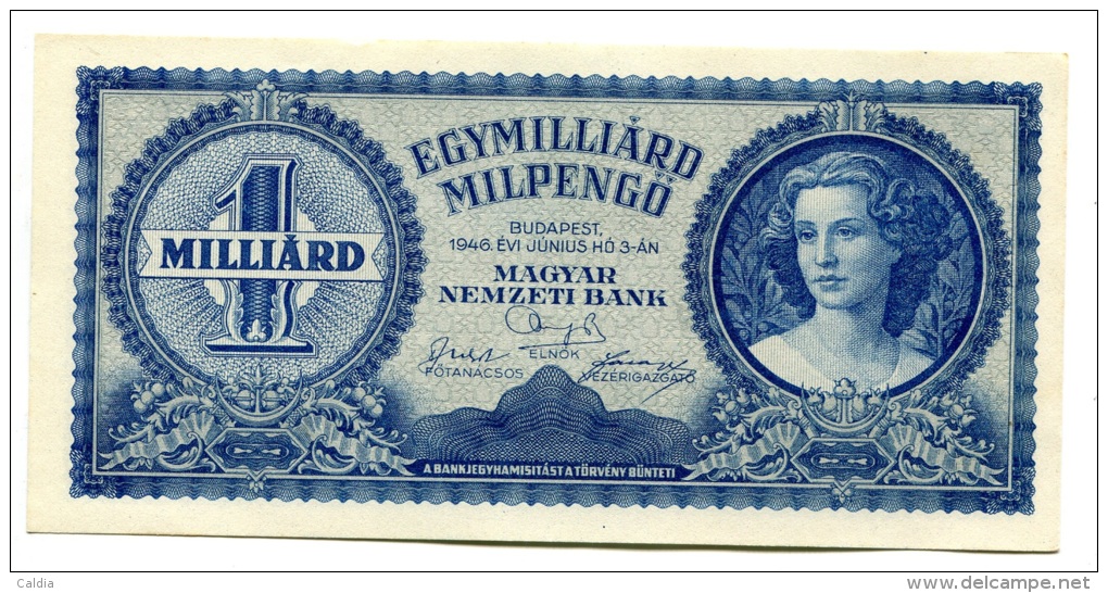 Hongrie Hungary Ungarn 1.000.000.000 MilPengo 1946 AUNC / UNC # 3 - Hongrie