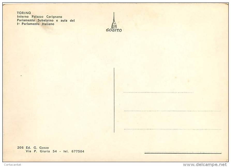 TORINO. PALAZZO CARIGNANO. PARLAMENTO SUBALPINO E AULA DEL PRIMO PARLAMENTO ITALIANO. CARTOLINA ANNI '60 - Palazzo Carignano