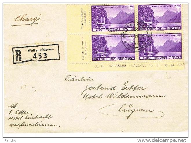 LETTRE SUISSE .  WOLFENSCHIESSEN . Pour  . LUZERN  .du  . 1  . 7 . 1938  . - Storia Postale