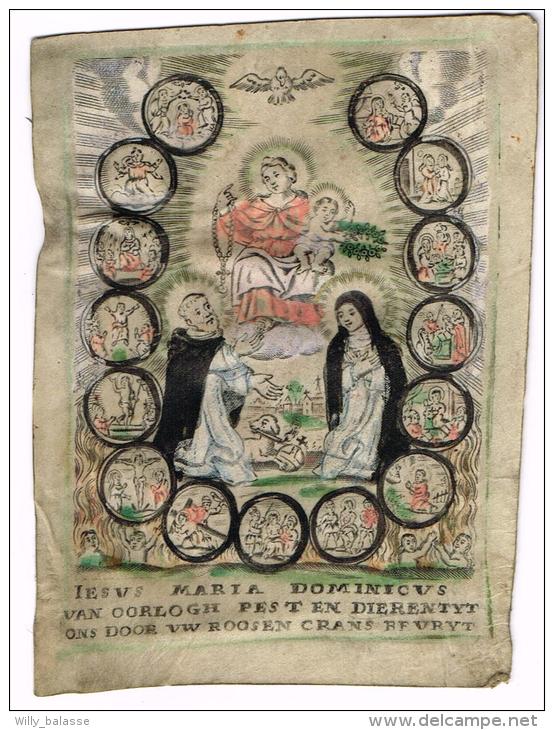 IMAGE RELIGIEUSE Sur Vélin, Colorisée, 11,9 X 8,8 Cm, "Iesus Maria Dominicus Van Oorlogh..." - Devotion Images