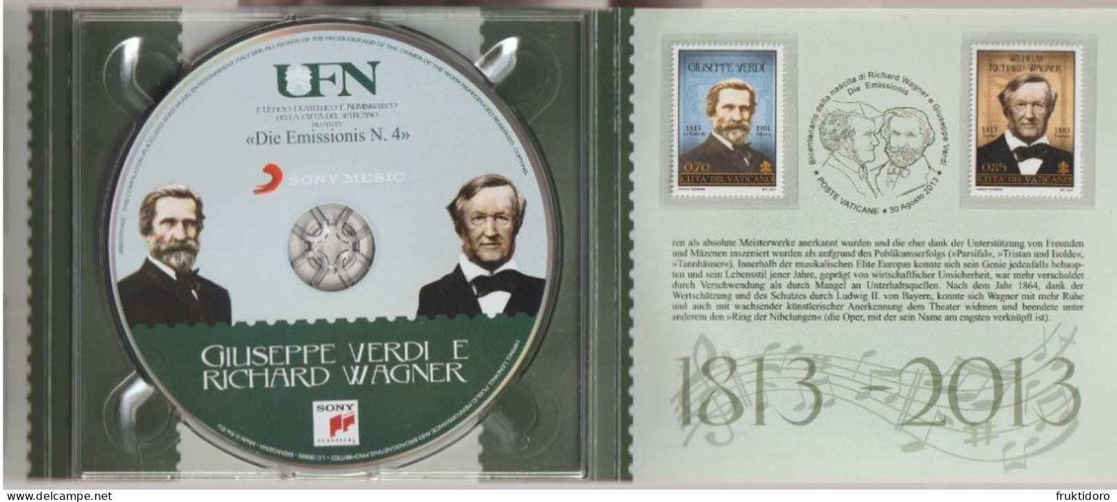 Vatican City Die Emissionis Nr 4 - Mi 1780-1781 200th Birth Anniversaries Of Giuseppe Verdi & Richard Wagner 2013 - Cartas & Documentos