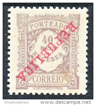 !										■■■■■ds■■ Portugal Postage Due 1911 AF#18* "REPUBLICA" Ovrpt 40 Réis Mint ERROR (x1453) - Unused Stamps