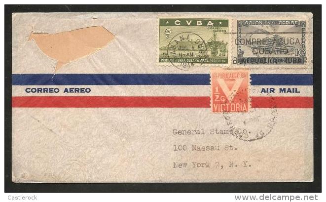O) 1944CUBA, CANDLES, COLON IN THE CARIBBEAN, VICTORY, COVER TO NEW YORK.- - Poste Aérienne