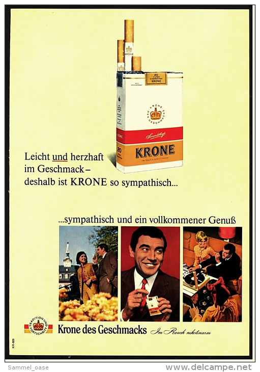 Reklame Werbeanzeige 1968 ,  Krone Zigaretten  -  Sympathisch Und Ein Vollkommener Genuß - Sonstige & Ohne Zuordnung