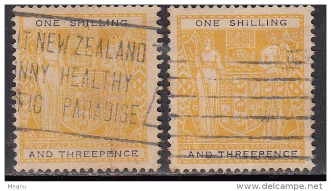 New Zealand Used 1931-1940, Single Star,  Fiscal, 2 Diff., Colour Of 1s3d, - Fiscali-postali