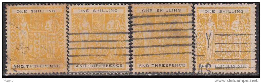 New Zealand Used 1940-1958, Multiple  Star,  Fiscal, 4 Diff., Colour Of 1s3d, - Postal Fiscal Stamps