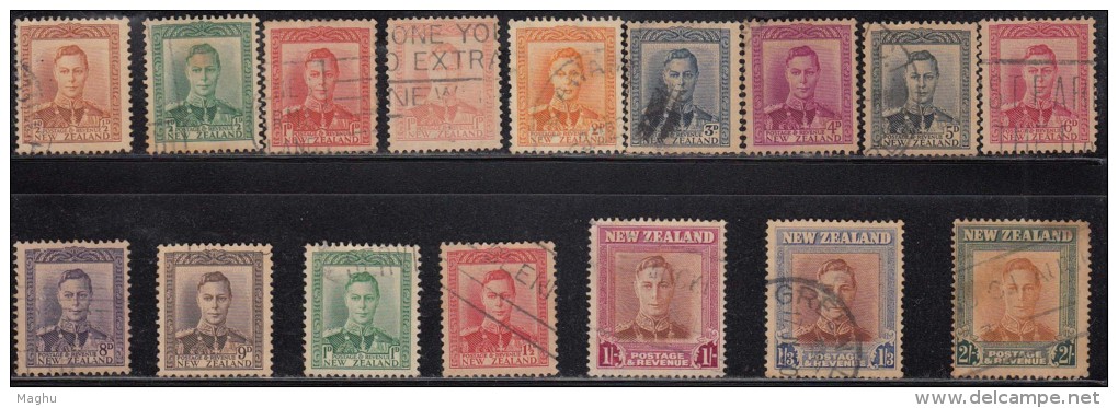 New Zealand Used,  1938 -1944-1947-1952, Definitve, King George VI Series, 16 Diff.,  Upto 2/- - Colecciones & Series