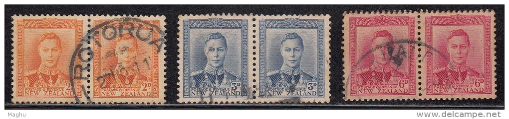 New Zealand Used,  1938 -1944-1947-1952, Definitve, King George VI Series 3 Pairs, - Verzamelingen & Reeksen