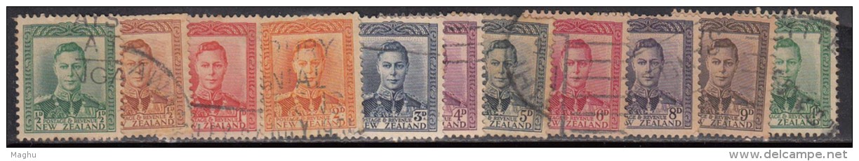 New Zealand Used, 1938 -1944-1947-1952, Definitve, King George VI Series, 11 Diff., - Oblitérés